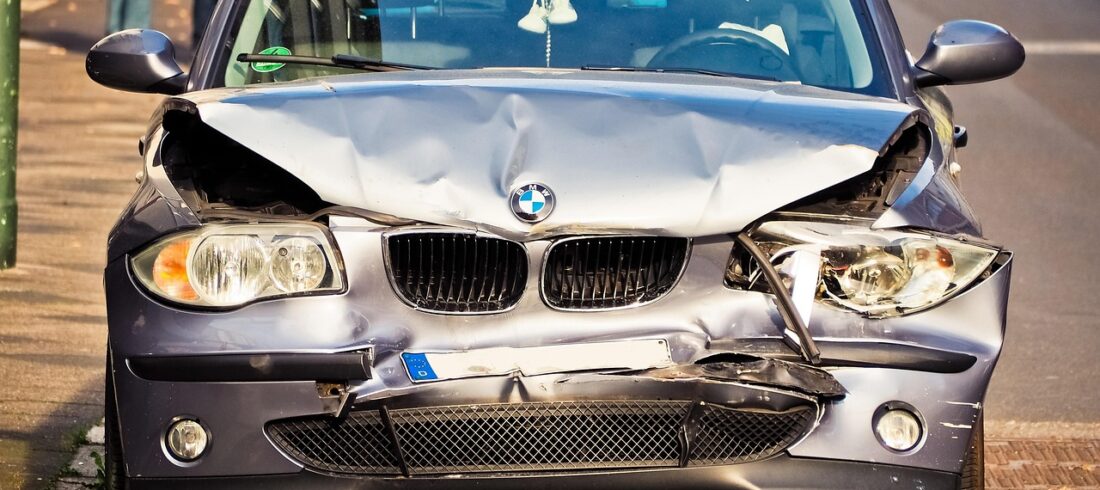 Vehicle with a damaged front bumper after a collision, representing rear-ended auto accident cases handled by Giddings Law Group in Brandon and Hillsborough County, Florida.
